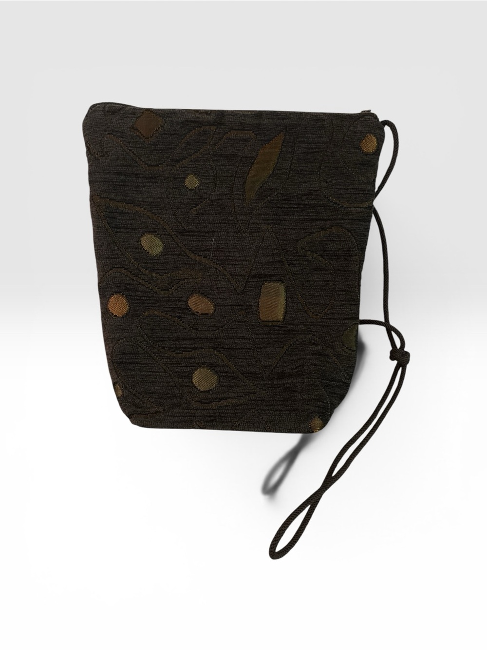 Maruca Dark Brown Patterned Drawstring Wrist Bag